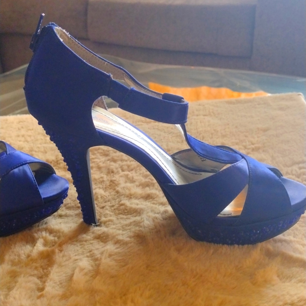 Blue satin with embellishments